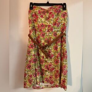 Strapless Floral Dress with Belt